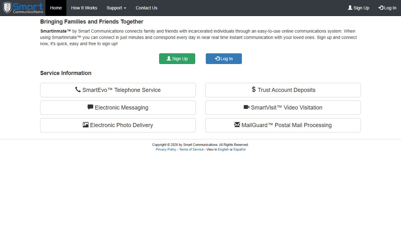 SmartInmate vendor service used for Levy County Detention Bureau phone, messaging, and video visits
